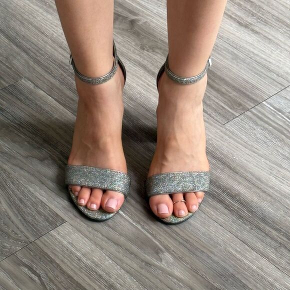 Sam Edelman Yaro glitter silver Ankle Strap Sandal Heels 7 Metallic - Picture 6 of 11